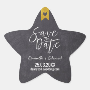 Sticker Étoile Typographie Rustique Tableau Noir Or Save the Date