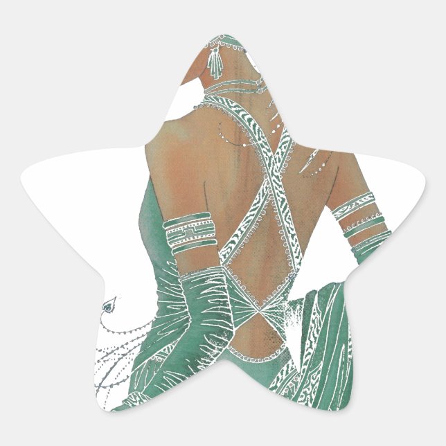 Sticker Étoile Un aperçu de l'élégance : Green Backless Dress Des (Devant)