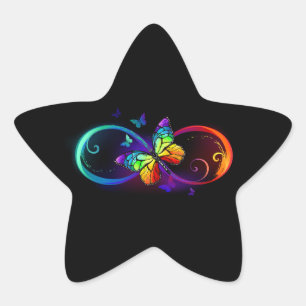 Sticker Étoile Vibrant infinity with rainbow butterfly on black