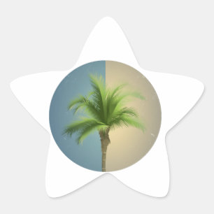 Sticker Étoile Vintage Retro Palm Tree Turquoise Blue Cream Sepia