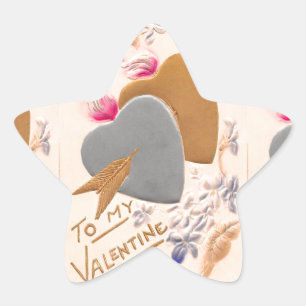 Sticker Étoile Vintage Silver & Gold Hearts Valentine Postcard