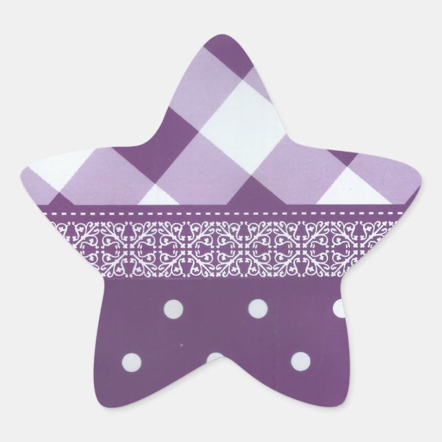 Sticker Étoile Violet blanc À damiers Polka Dot Floral Damask Art (Devant)