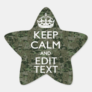 Sticker Étoile Votre texte Camouflage numérique Vert olive Conser