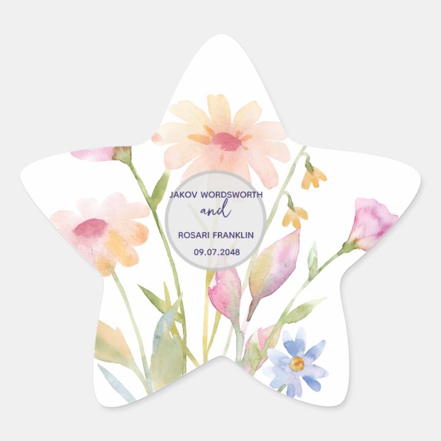 Sticker Étoile watercolor flower editable (Devant)