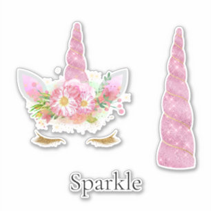 Sticker Étoiles de glam rose étincelante Unicorn Anniversa