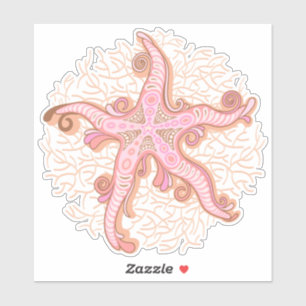 Sticker Étoiles de mer et motif pastel rose corail