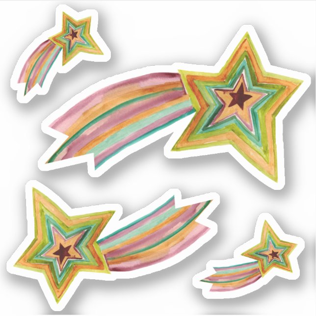 Sticker Etoiles de tir Aquarelle rose violet jaune vert (Devant)