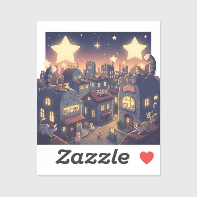 Sticker Étoiles sur Cat City - Whimsical (Feuille)