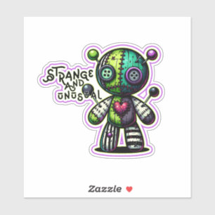 Sticker Étrange et insolite ours en voodoo violet vert cœu