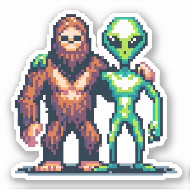 Sticker Être Alien extra-terrestre et art Pixel Bigfoot (Devant)