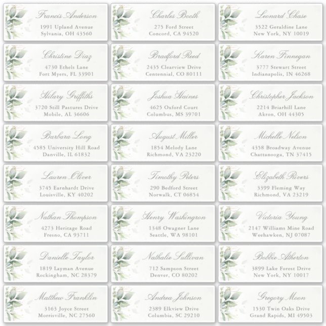 Sticker Eucalyptus Green Elegant Adresse d'hôte (Devant)