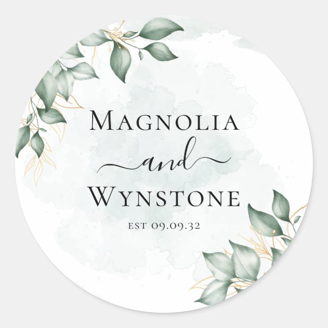 Sticker Eucalyptus Green Mariage Classic Round (Devant)
