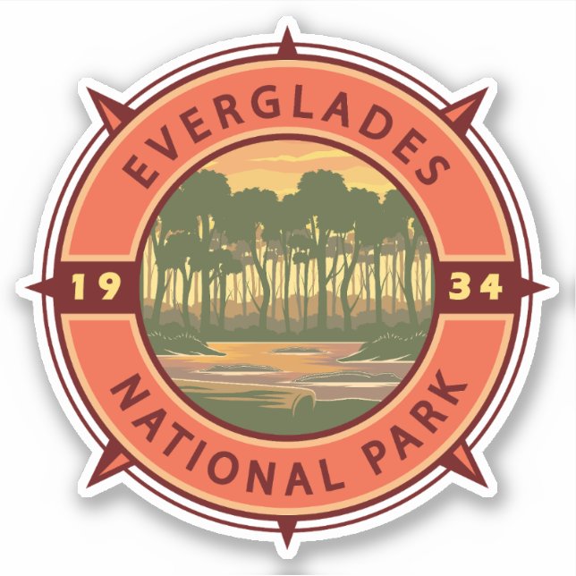 Sticker Everglades Parc National Sunset Retro Compass (Devant)