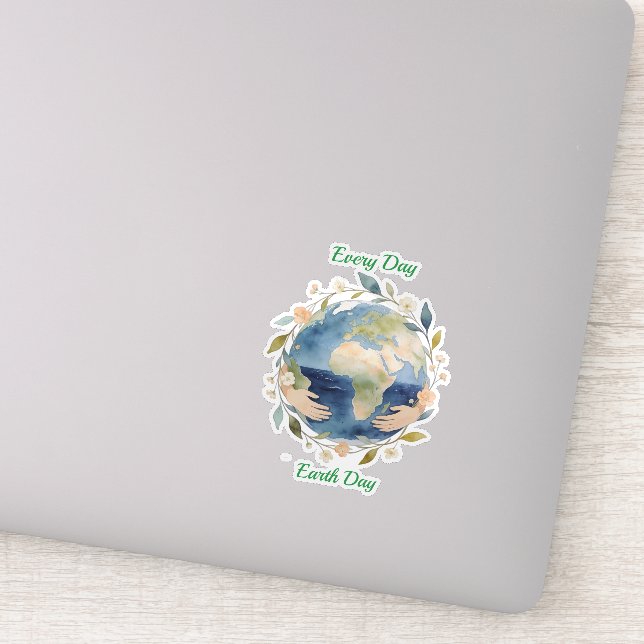 Sticker Every Day Earth Day Floral Globe With Hands (Détail)
