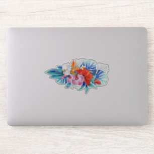 Sticker Exotic Tropical Flowers - Pink & Aquamarines