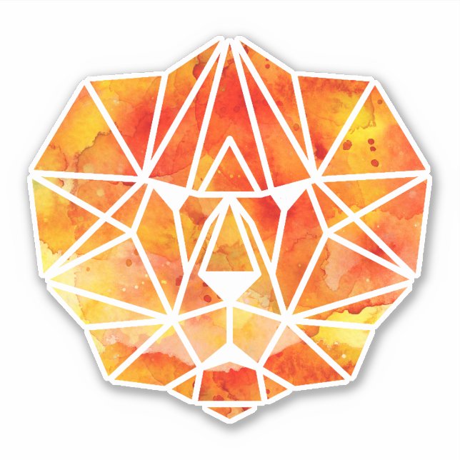 Sticker Fabuleux Aquarelle orange Lion géométrique (Devant)