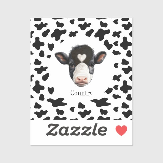 Sticker Face de vache noire et blanche (Feuille)