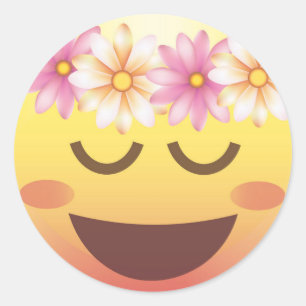 Sticker face Emoji Happy Calm Couronne Fleur