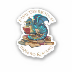 Sticker Facilement Distrait Par Dragons Et Livres Cadeau N