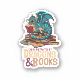 Sticker Facilement Distrait Par Dragons Et Livres Livre Dr