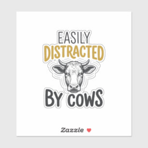 Sticker Facilement Distrait Par Les Vaches Drôle De T-Shir