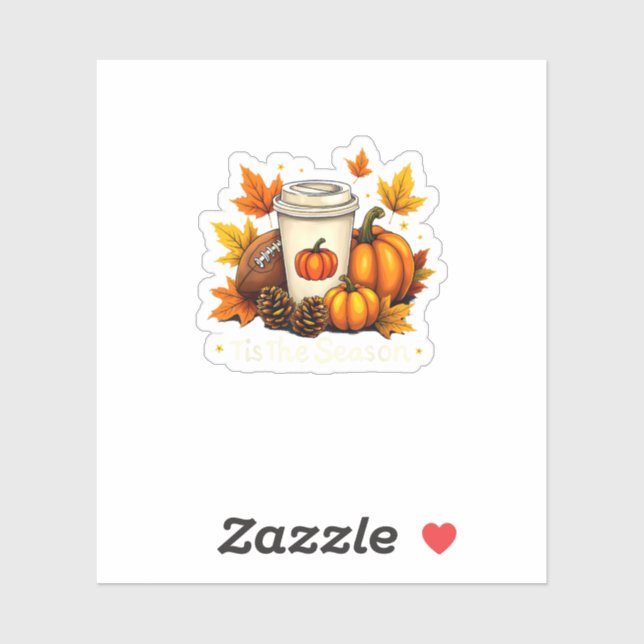 Sticker Fall Football Tis The Season Pumpkin Autumn Coffee (Feuille)