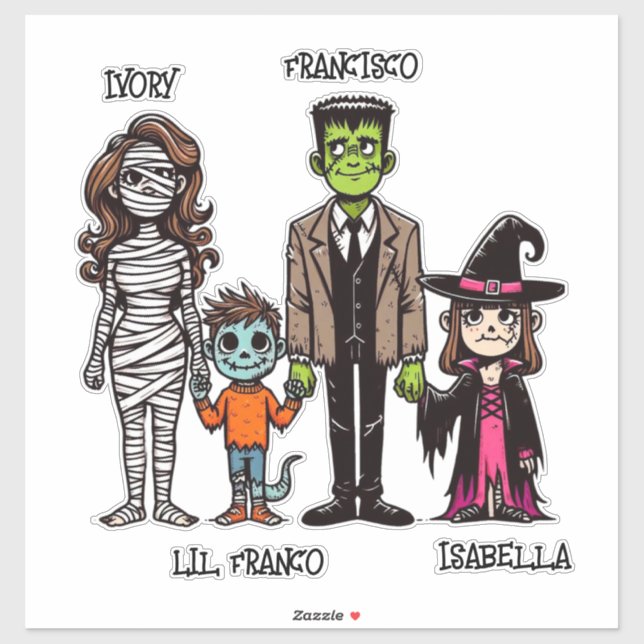 Sticker Famille personnalisée Éffrayante et mignonne Hallo (Feuille)