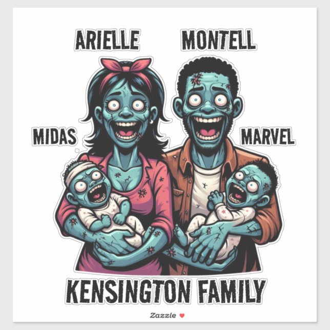 Sticker Famille Zombie avec jumeaux | Halloween drôle (Feuille)