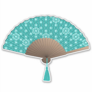 Sticker Fan japonaise dans le motif d'Asanoha, turquoise