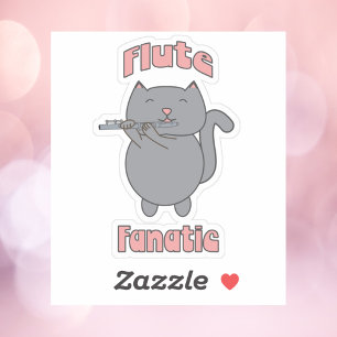 Sticker Fanatique de la flûte Chat Gris Rose