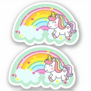 Sticker Fancy Girl mignonne Fun Rainbow Unicorn