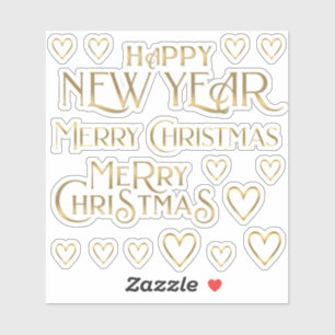 Sticker Fancy Gold Joyeux Noël Joyeux Nouvel An & Coeurs