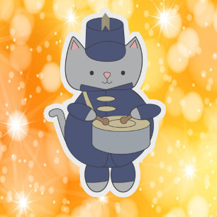Sticker Fanfare Grise Chat Tambour Bleu Marine Or