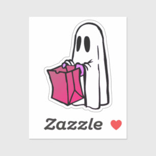 Sticker Fantôme avec sac rose ou traitement de l'Halloween