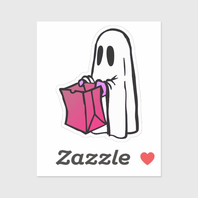 Sticker Fantôme avec sac rose ou traitement de l'Halloween (Feuille)