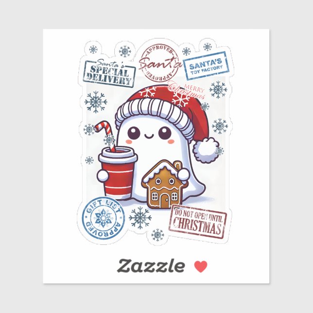 Sticker Fantôme de Noël joyeux qui livre des soins de vaca (Feuille)