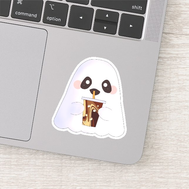 Sticker Fantôme éffrayant Avec Café Glacé (Détail)