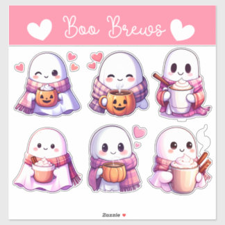 Sticker Fantômes cosy avec Mugs d'automne et Vibes de coeu