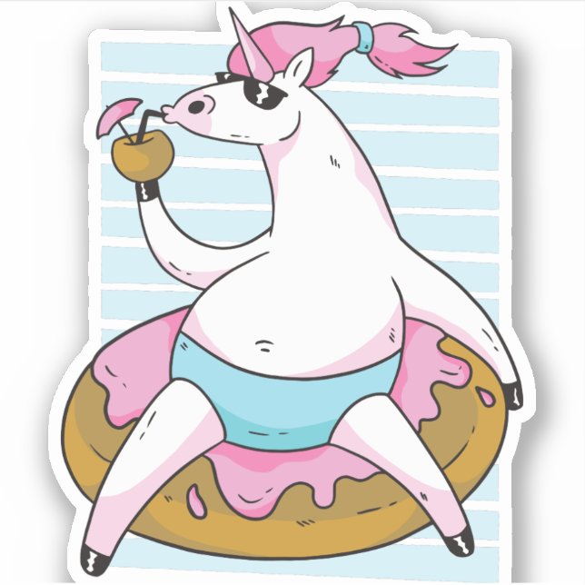 Sticker Fat amusant Unicorne Pool Party Chilling Inflatabl (Devant)