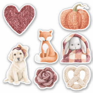 Sticker Faux Coeur Tricoté Citrouille Renard Rose Chien La