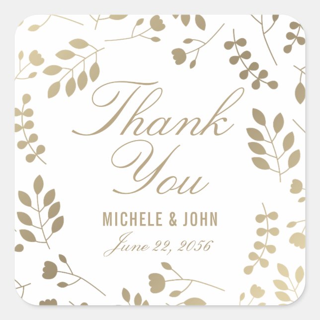 Sticker Faux Gold Chic Botanical Merci Favor (Devant)