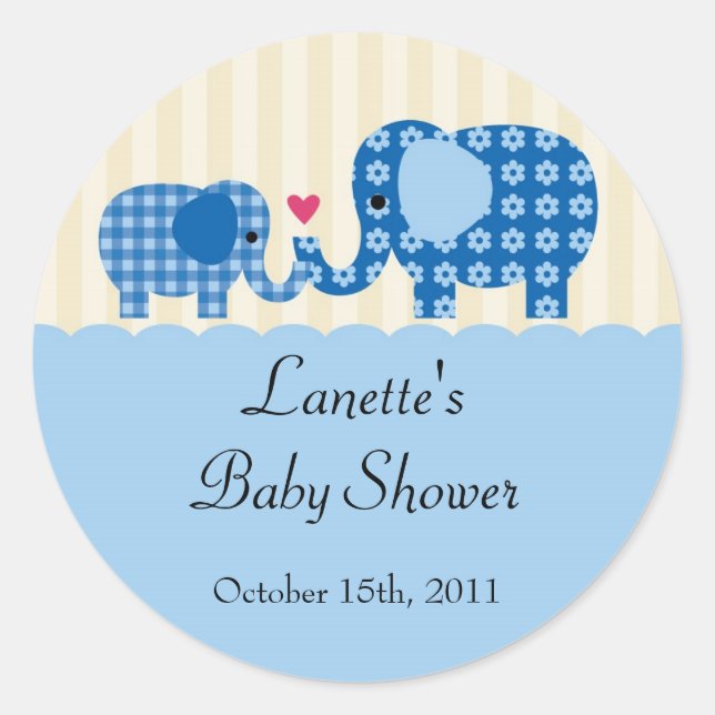 Sticker Faveur pour maman et bébé garçon éléphant (Devant)