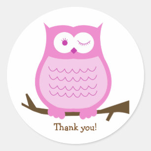 Sticker Faveur Rond PINK OWL Sceau d'enveloppe