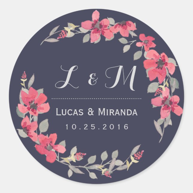 Sticker favori Marine Blue Rose Floral Wreath Wedd (Devant)