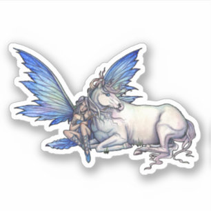 Sticker Fée apparentée et licorne Fantastique Art