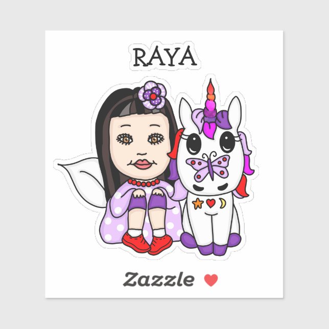 Sticker Fée Whimsical personnalisée et licorne (Feuille)