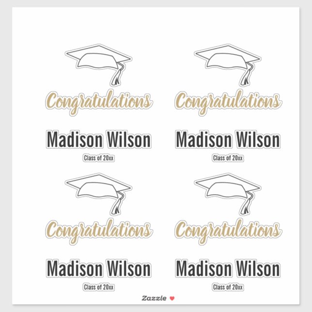 Sticker Félicitations Graduate Name Black White and Gold (Feuille)