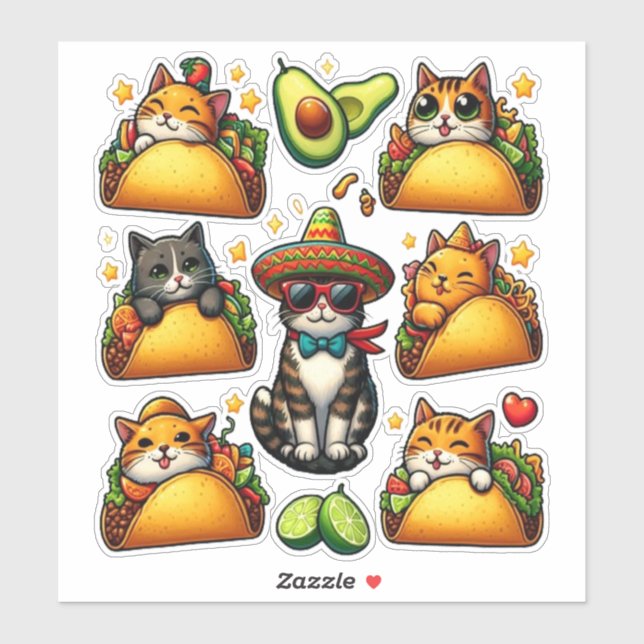 Sticker Feline Fiesta : Chats et Tacos (Feuille)