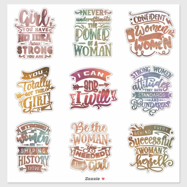 Sticker Feministe Forte Femme Motivationnelle Main Lettrée (Feuille)