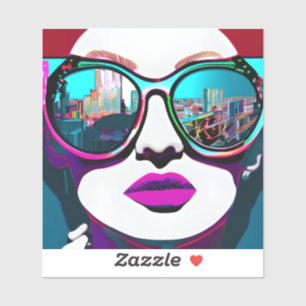 Sticker Femme Abstraite en lunettes de soleil avec réflexi
